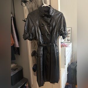 bebe black patent leather trench coat